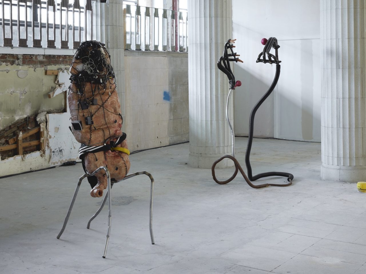 Mixed media sculptures made up of discarded objects, mostly car parts, and organic matter such as bioplastics. They resemble living bodily systems in their normal day-to-day functions.